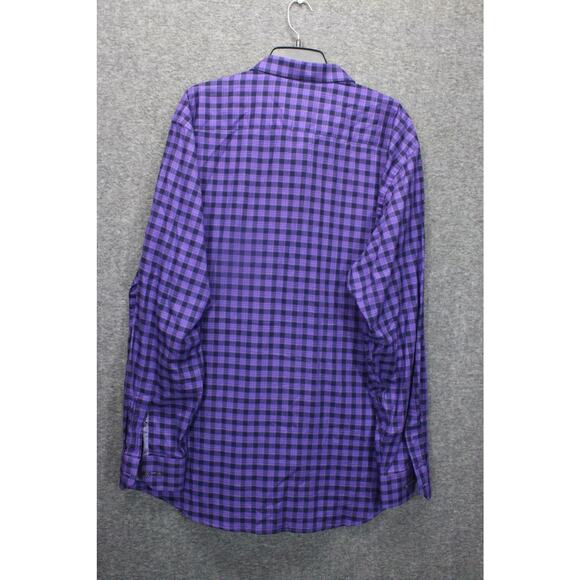 Bugatchi Mens Button Up Shirt size 2XL Purple Gingham Plaid Long Sleeves - Picture 2 of 6